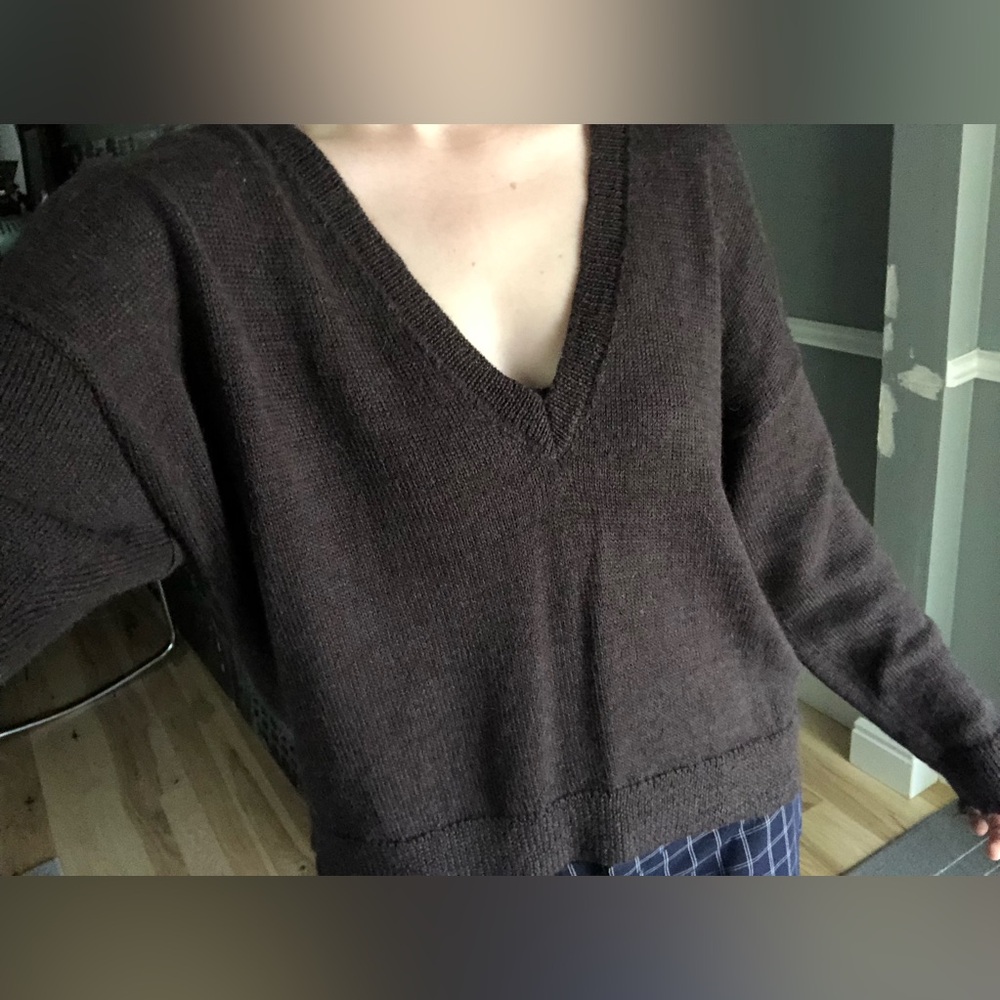 Nation LTD Brown V Neck Sweater Alpaca Cotton Blend - Picture 9 of 11